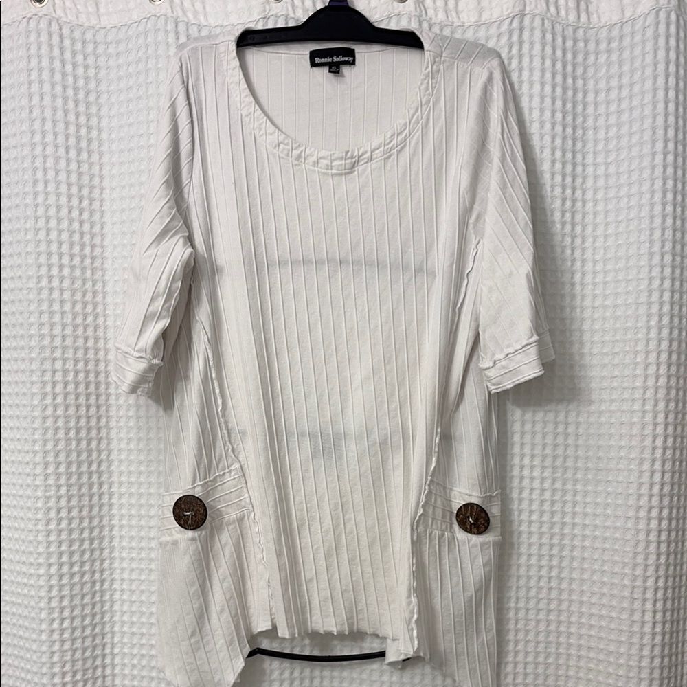 Ronnie Salloway White Relaxed 3/4 Sleeve Tunic Size XL